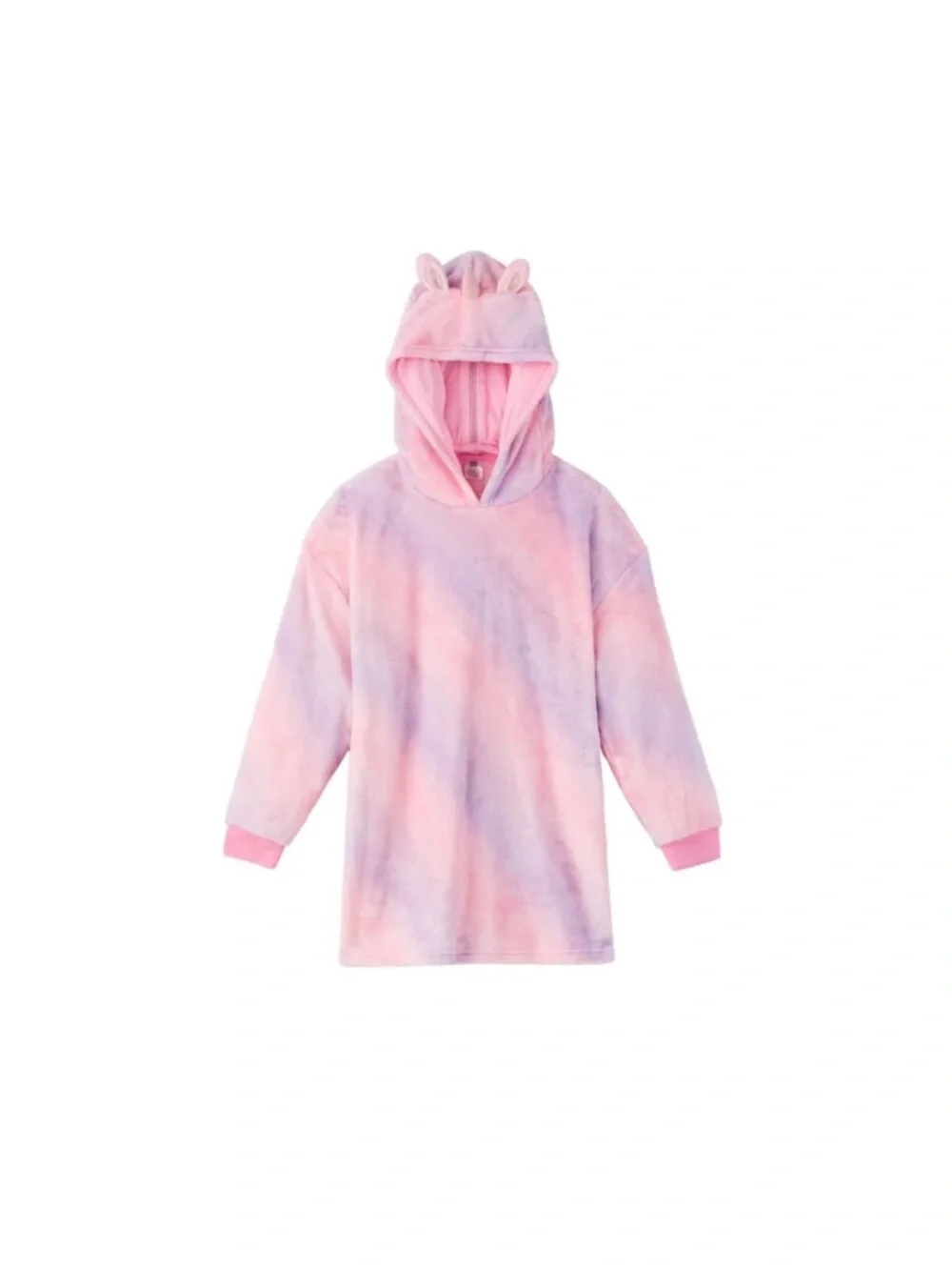 Kids Plush Tie-Dye Hooded Poncho - Pink & Lavender